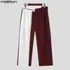 INCERUN Pantaloni da uomo stile coreano Pantaloni casual larghi a vita alta Pantaloni alla moda con design a colori a contrasto S-5XL 240220