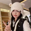Basker koreanska dam söta björnörar varm mössa hatt kvinnors fasta färg mångsidiga förtjockade stickade akrylbomber hattar vinter