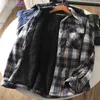 Mens Winter Fleece Linend Warm Plaid Shirt Jacket Casual Long Sleeve Flannel Checked Shirt Men Western Cowboy Button Up Chemise 240220