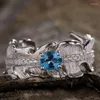 Anéis de cluster O design de nicho de prata esterlina S925 é definido com anel feminino de safira elegante e personalizado em forma de espinha de peixe