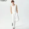 Men Sets Solid Loose Streetwear Oneck Sleeveless Tank Tops Pants Two Pieces Fashion Casual Suits S5XL INCERUN 240220