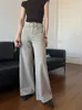 Damen Jeans Vintage Frauen Hohe Taille Breites Bein Lose Lässige Basic Y2K Mode Tasche Reißverschluss Denim Hosen Kaffee Khaki Hose 2024