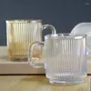 Verres à vin 340 ml tasse en verre avec poignée simple bande verticale glacé latte café boisson froide tasse eau en gros tasses verres tasses