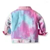 Giacche Bambini Neonati maschi Primavera Denim 2024 Bambini Giacca tie-dye per bambini Abiti retrò per ragazzo