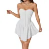 Casual Dresses KimyDreama Women s Summer Strapless Mini Dress Solid Color Off Shoulder Front Central ClasSet Short Tube