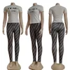 2024 Spring Two Piece Pants Women Casual Print T-shirt and Leggings Set Outfits Free Ship