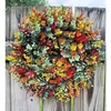 Flores decorativas grinalda de porta frontal imitação de plantas com laço folha fita floral artificial para casa ação de graças natal