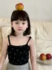 2024年の夏の子供格子縞のタンクトップガールスマイルプリントコットンサスペンダーベストファッションキッズオールマッチング服S1106