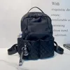Sacs d'école Cartable étudiant Oxford tissu brodé grille sac à dos avec cuir décontracté grande capacité multi-poches sac de voyage pendentif