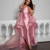 Casual jurken elegante roze roze rechte lange maxi met afneembare gelaagde sleep één schouder formele feestjurk bruidsjurken