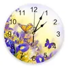 Wall Clocks Butterfly Water Wave Pink Flower Round Clock Hanging Silent Time Home Interior Bedroom Living Room Office Decor