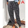 Kvinnor Pants Summer European och American Leggings Lose Leopard Print Lace Up Casual 2024