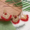 Ketting Oorbellen Set Boho Etnisch Goud Kleur Dangle Luxe Jhumka Kralen Kwastje Vintage Bruiloft Sieraden