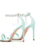 Sandalet Gümüş Zincirler Kadın Zarif Rhinestones Straps Stiletto Topuk Düğün Ayakkabı Ayak Bileği Kristalleri Püsküller Topuklu