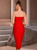 Lässige Kleider Elegante rote Hochzeit aus der Schulter trägerlos, figurbetontes Verbandkleid für Frauen Sexy ärmellose Split-Abendparty Vestido