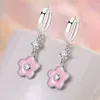 Boucles d'oreilles pendantes classiques en argent 925, aiguille rose fleur de cerisier en Zircon, goutte de tempérament doux pour femmes