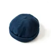 Berets w stylu japońsku niebieski barwiony Kendo cucumis skórzany kapelusz regulowany przypływ pasujący do męskiej i damskiej kopuły Brimless Caps