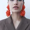 Dangle Earrings Vintage Exaggerated Fabric Red Flower Drop Women Trendy Bohemian Large Floral Earring Elegant Party Jewelry