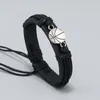 Charm Bracelets Simple Hand-woven Black Leather Bracelet For Men Hand Stainless Steel Basketball Fashion Adjustable Punk Women Jewelry