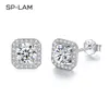 Diamond Unusual Square Halo Stud Earrings For Women Certified 925 Sterling Silver Trendy Fine Anniversary Jewelry 240219