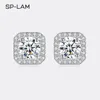 Diamond Unusual Square Halo Stud Earrings For Women Certified 925 Sterling Silver Trendy Fine Anniversary Jewelry 240219