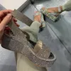 Sandales à plateforme compensée avec strass, chaussures de luxe, Design de luxe, scintillantes, été pour femmes, mariage