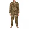 メンズスリープウェアクラシックレオパードパジャマの男性動物スポットプリント素敵な部屋秋2枚カジュアルな特大のカスタムパジャマセット