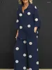 Kvinnors tvåbitar byxor 2024 Zanzea Summer Long Sleeve Tops Wide Leg Trousers Suits 2st Polka Dot Matching Set Loose Outifits Stylish