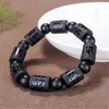 Link Bracelets Black Obsidian Six-character True Proverbs Single Bracelet Jewelry Fine Crystal Buddha Bead Carved