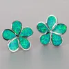 Stud Oorbellen KONGMOON Plumeria Kiwi Green Fire Opal Verzilverde sieraden voor vrouwen Piercing