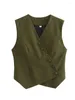 Chalecos de mujer YENKYE Mujeres Moda Botón frontal Ejército Verde Chaleco asimétrico Vintage V Cuello Sin mangas Mujer Outerwear Chic Chaleco Tops