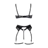 Bras Sets Erotic Fishnet Lingerie Set Women Hollow Out See Through Black Underwear Suit Ultra-Thin Bra Elastic Panty Garter Sexy Lenceria