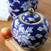 Bouteilles de vase en porcelaine bleue et blanche, décoration de salon, fleur rétro, maison chinoise, pot de gingembre en céramique peint à la main
