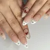 Pregos Falsos 24 pcs Amêndoa do Ano Dia dos Namorados Francês Prego Press em Strass Impermeável Unhas Falsas