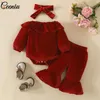 Clothing Sets Ceeniu Happy Year Costume For Baby Girl Christmas Outfits Red Velvet Romper And Pants Xmas Hat My First Clothes