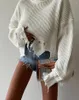 Blouses pour femmes femme déchiré pull femmes à manches longues solide tricoté hauts pulls pulls pulls