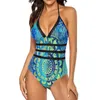 Mulheres Swimwear Bohemian Lagoon Swimsuit Sexy Azul Mandala Imprimir Mulheres Push Up Maiôs Engraçado Lace Beach Wear