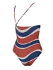 Damen Bademode Praia Vintage Colorblock Print Einteiliger Badeanzug Single Shoulder Beach Exit Sexy Badeanzug Urlaub