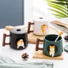 Criativo bonito artesanal shiba inu caneca com tampa colher cerâmica canecas de cachorro copo personalizado para café chá cozinha utensílios de mesa amor presente l263i