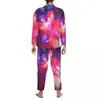 Mäns sömnkläder Underbara stjärnklara pyjama sätter hösten Galaxy Space Print Kawaii Bedroom Par 2 Piece Casual Overized Design Nightwear