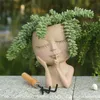 Pots Face Planters Pots Unique for Indoor Outdoor Plants Resin Head Planter with Drainage Hole Cute Lady face with Closed Eyes (Light)