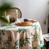 Gerring Cotton Linen Tablecloths Green Printed Table Cloth Korean Napkin Coffee Round Table Cover Wedding Table Decoration 240220