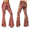 Damen-Hose im Hippie-Stil, weites Bein, ausgestellte Hose mit kontrastierender bedruckter Hose und Kopftuch