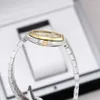 여자 시계 럭셔리 패션 34mm 다이아몬드 장착 배플 골든 스테인레스 스틸 다이얼 쿼츠 운동 보우 버클