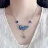 Hängen 925 Silver ClaVicle Chain Blue Emamel Phoenix Tassel Necklace For Women Vintage Style Exquisite Pendant Banket smycken