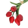 Decorative Flowers 5Pcs/Set Fake Flower Decor Simulated Faux Leather Long Stem Soft Artificial Tulip Wedding Supplies