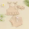 Ensembles de vêtements pour bébés filles, vêtements d'été, à volants solides, sans manches, col licou, hauts bouffants, ensemble short, tenues mignonnes