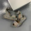 Sandaler Full Rhinestone Wedge Platform Luxury Design Shoes Silver Bling Summer For Women Wedding