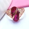 Anneaux de cluster 585 Purple Gold Plaqué 14K Rose Ruby Grand ovale exquis exagéré bijoux de luxe mariage pour les couples réglables