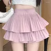 Skirts Double Cake Pleated Skirt Summer Girls Short High Waisted A-line Flounce Pommel Umbrella